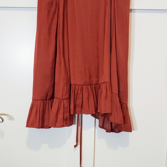 Free People Intimately All My Love Shine Wrap Mini Slip Dress Rust Satin S/M - Picture 11 of 14